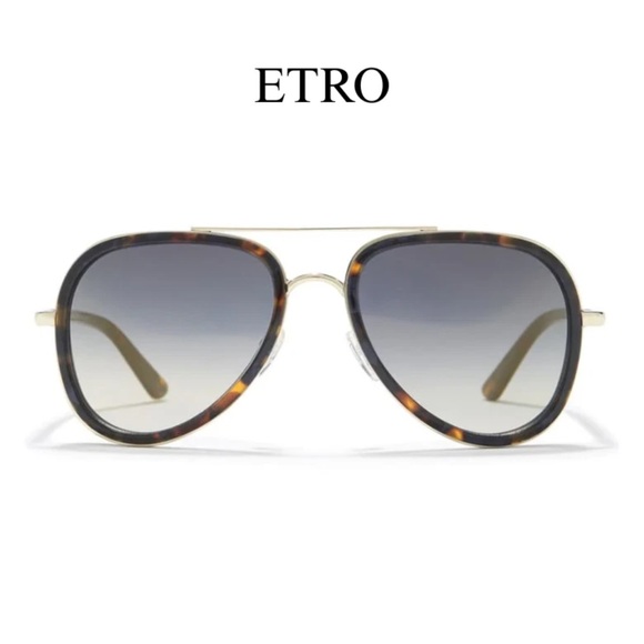 NWT ETRO Metal Aviator Sunglass 210 Blue Havana 56-19 Italy ET110S main image 11